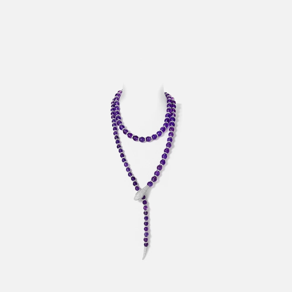 MUSHAN Women Luxury Engagement & Wedding Snake Natural Amethyst S925 Silver Gold Plated High Carbon Diamond Pendant 8+6mm