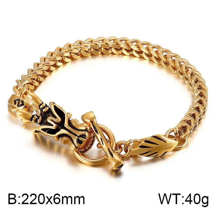 REBEL Punk Fashion Stainless Steel Bracelet Dragon Head Chain Men Bracelet Necklace