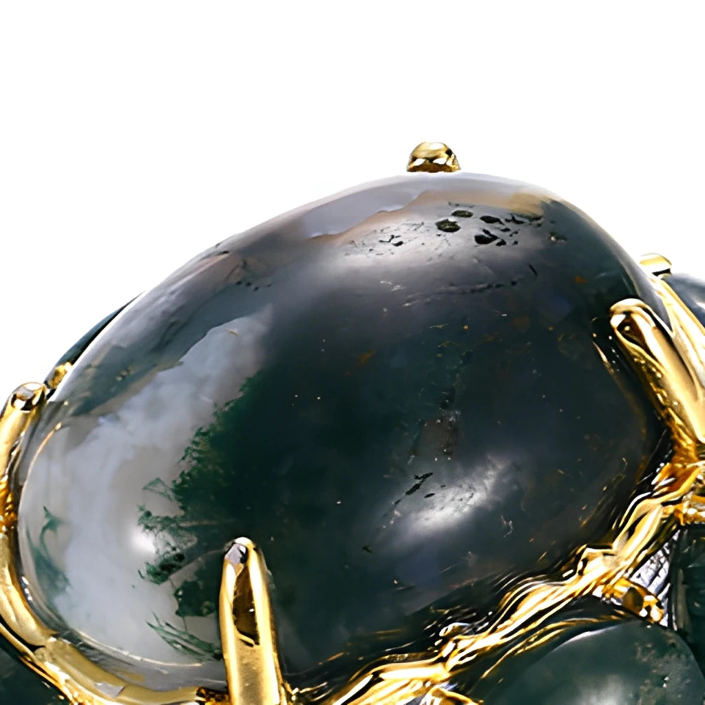 Retro Agate 925 Sterling Silver Handmade Ring with Gold Plated