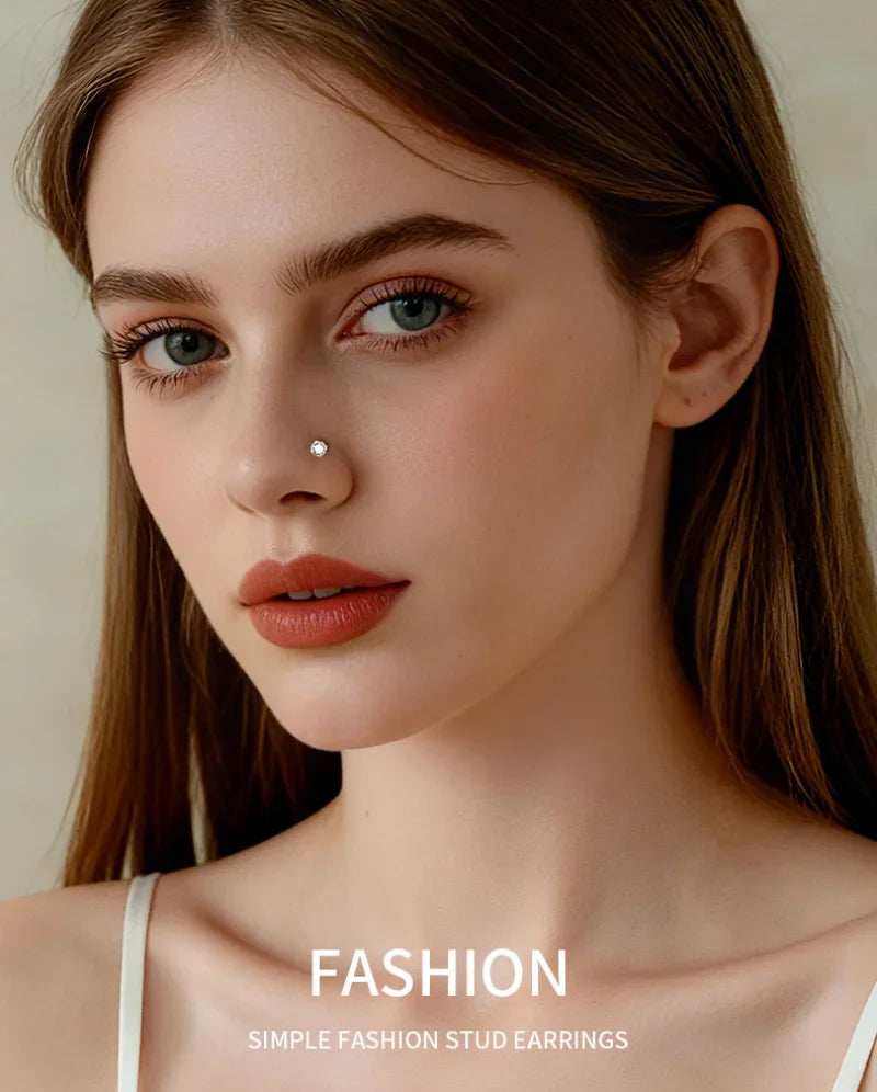 S&S 925 Silver L-Shape CZ Diamond Nose Stud | 8 Colours | Platinum & Gold