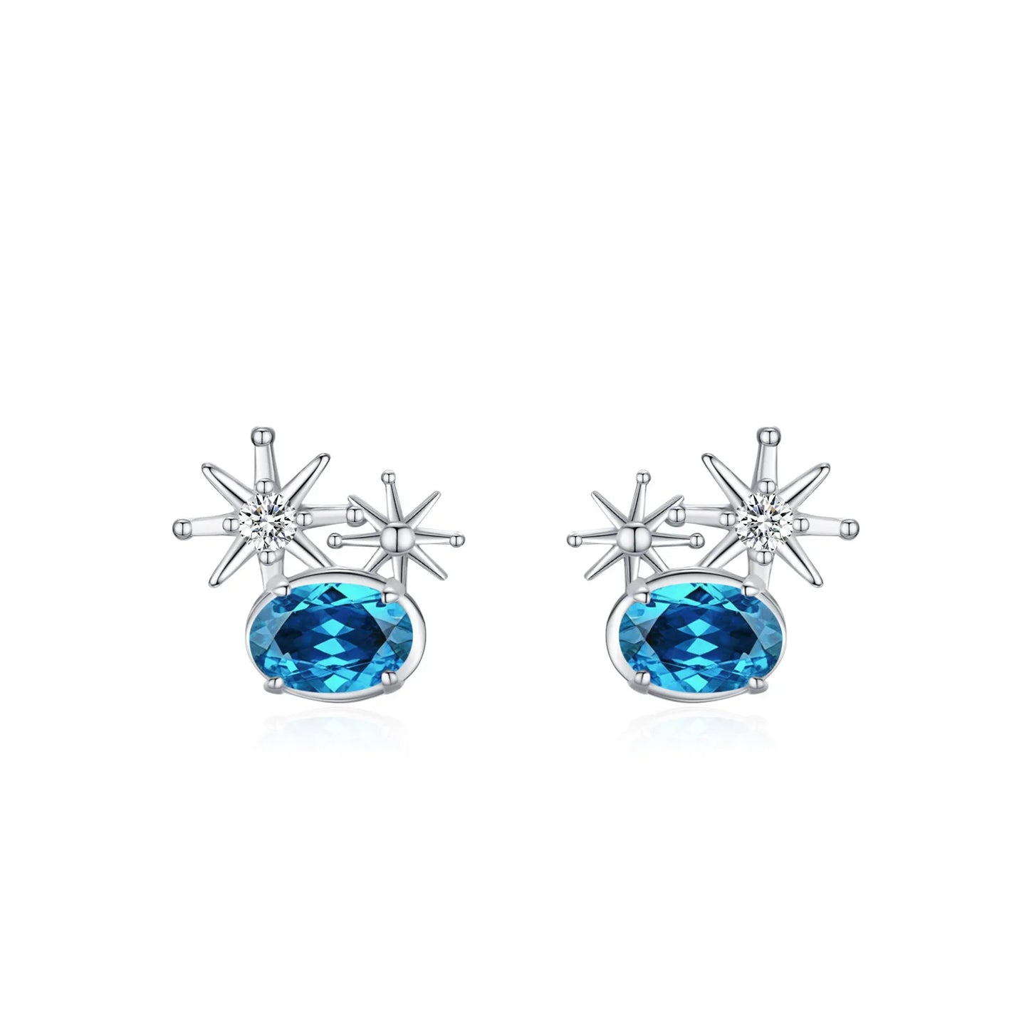 Exquisite 925 Sterling Silver Sparkling Star Studded Earring Necklace Set Fresh Sea Blue Temperament Jewelry Gift Set
