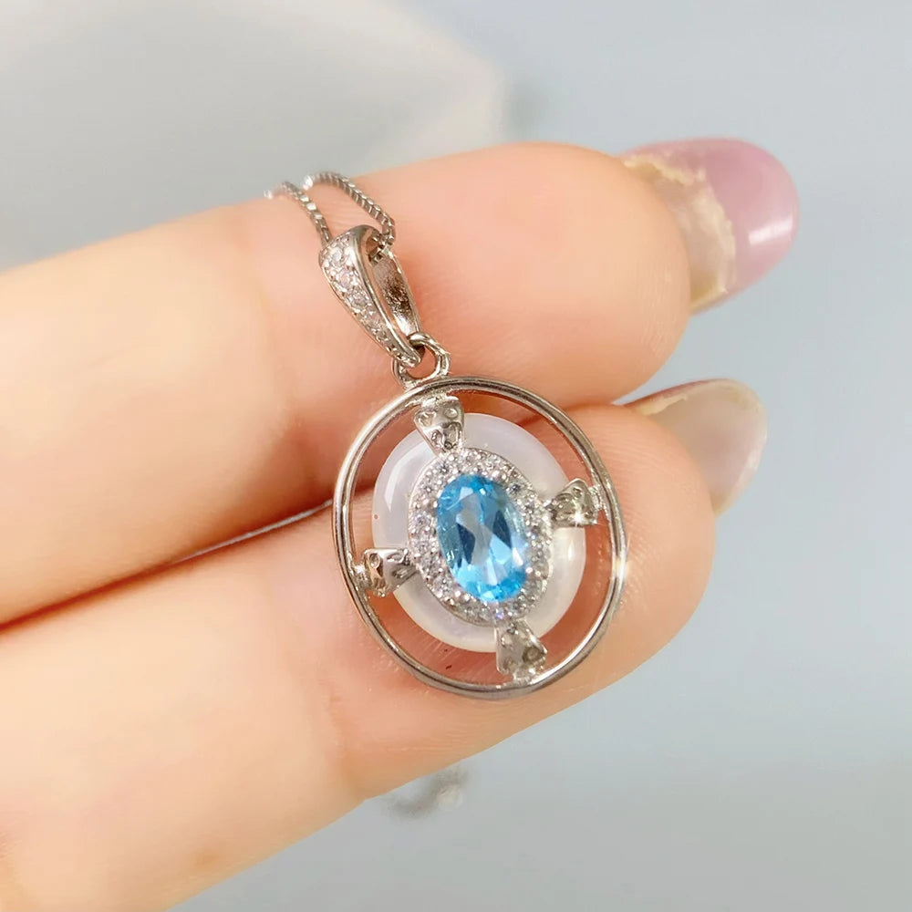 Gioiellieri Natural Gemstone Swiss Blue Topaz Pendant with 925 Silver for Women December Birthstone Fine Jewelry Elegant Anniversary Best
