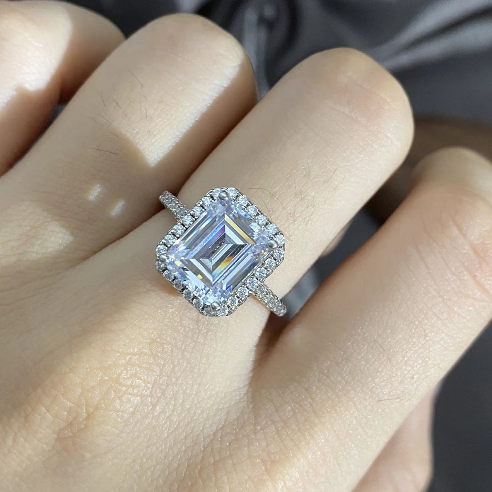 MuShan Jewelry Factory Small Cube Sugar 8*10 High Carbon Diamond Women Ring 4ct Luxurious Group Set 925 Sterling Silver Ring