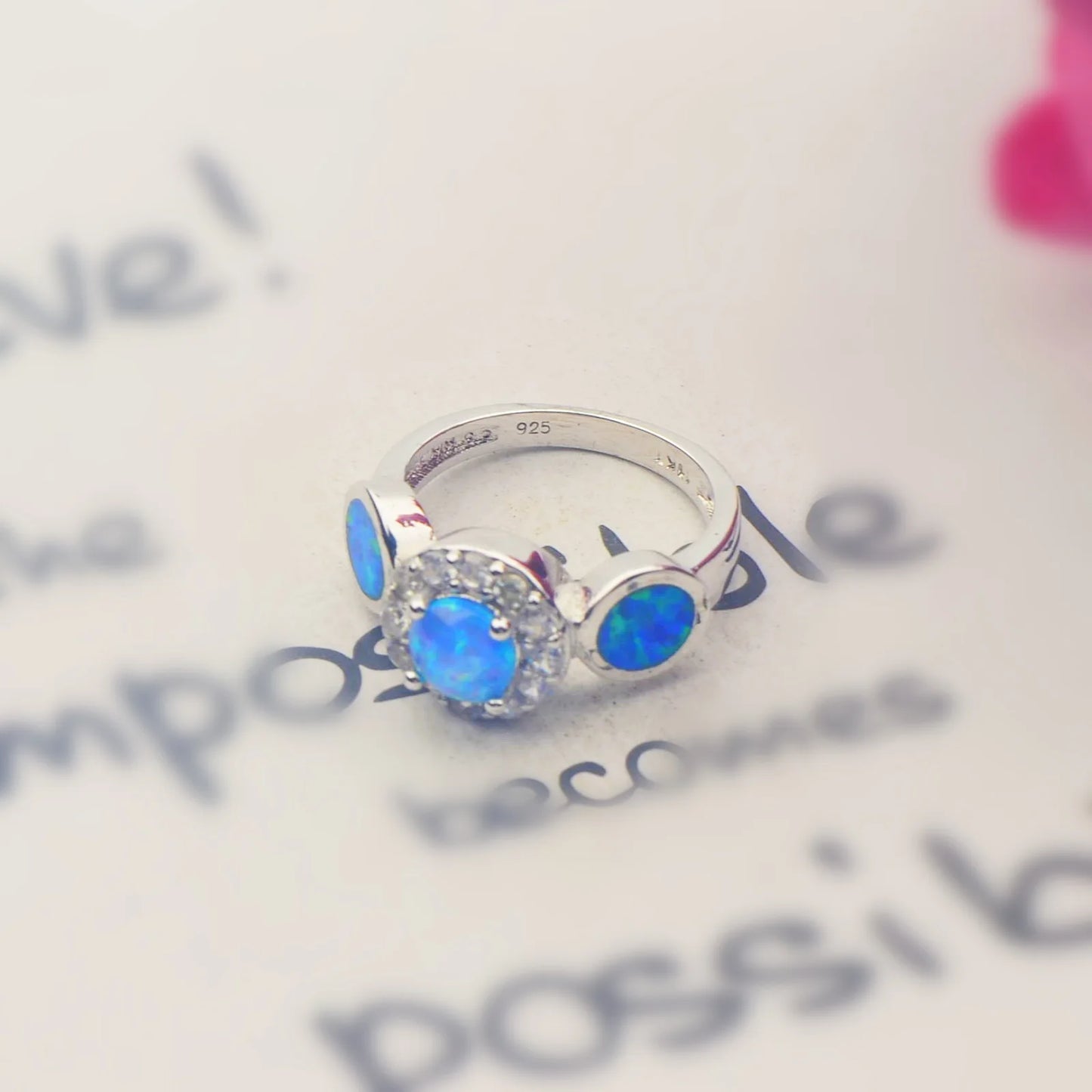 Flower Blue Opal Circle Ring | Iridescent Gem Inlay Band | Nature-Inspired Fashion Jewelry for Women Trendy Wear