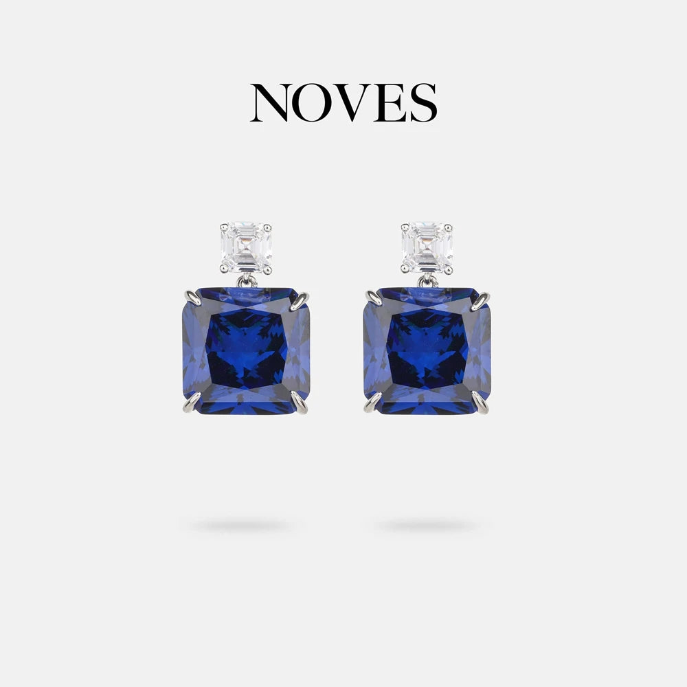 SILVERELLI Blue High Carbon Diamond Stud Earrings | S925 Sterling Silver | 18K Gold Plated | Classic Geometric