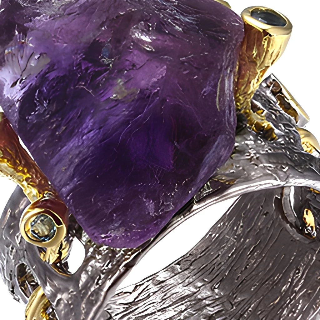Custom Black Vintage Amethyst Finger Ring Unisex Sterling Silver Ring Custom