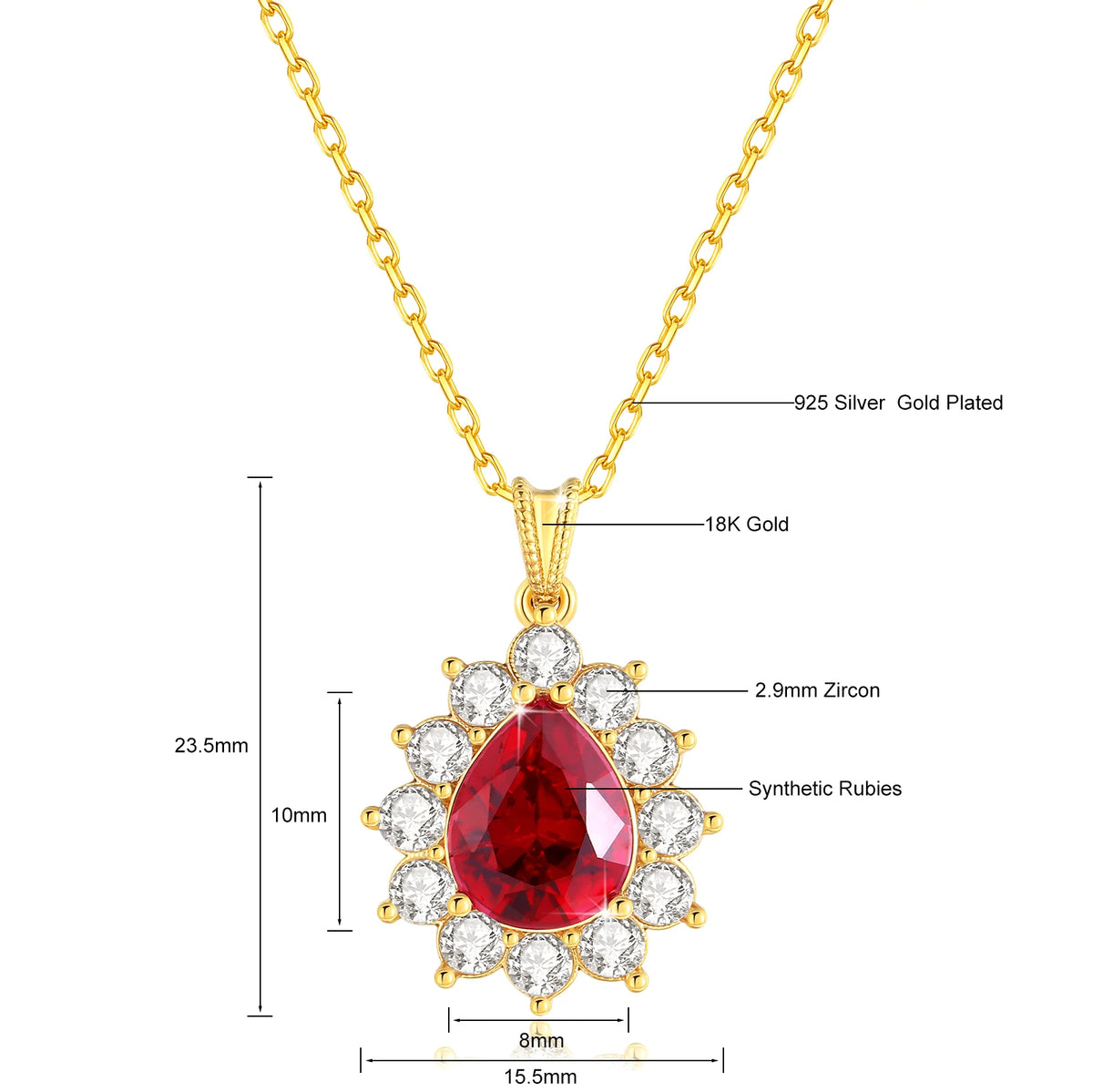 Gioiellieri European Royal High Jewelry Cute Style Engagement Wedding Woman Gold Plated Flower Shape Ruby Pendant