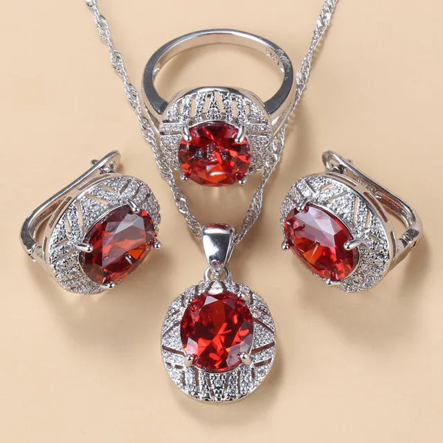 XOTICA Bridal Costume Jewelry Sets With Zirconia 925 Silver Dangle Clip Earrings and Ring 3 Piece Set for Women Wedding Gift