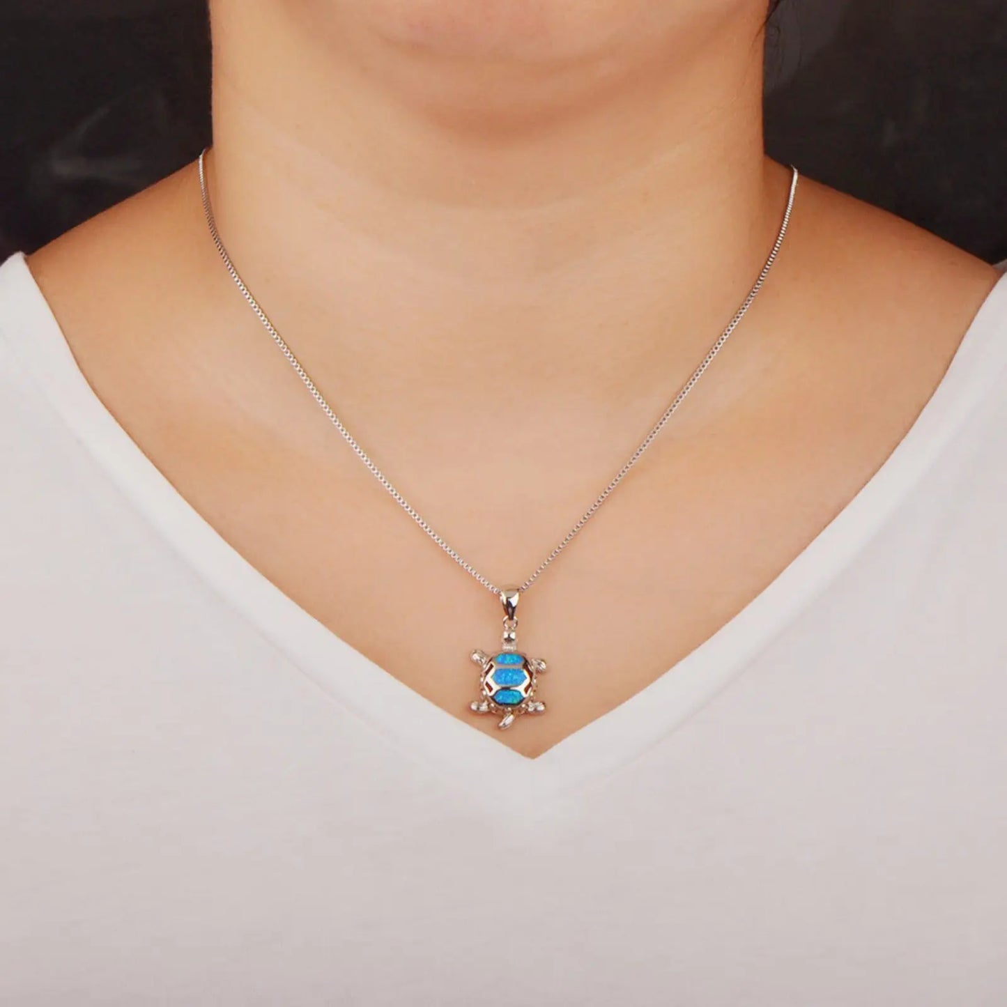 Women's Marine Turtle Opal Pendant Necklace Silver Plated Copper Alloy Blue Fire Opal Shell Inlaid Trendy Design Gift | Coastal