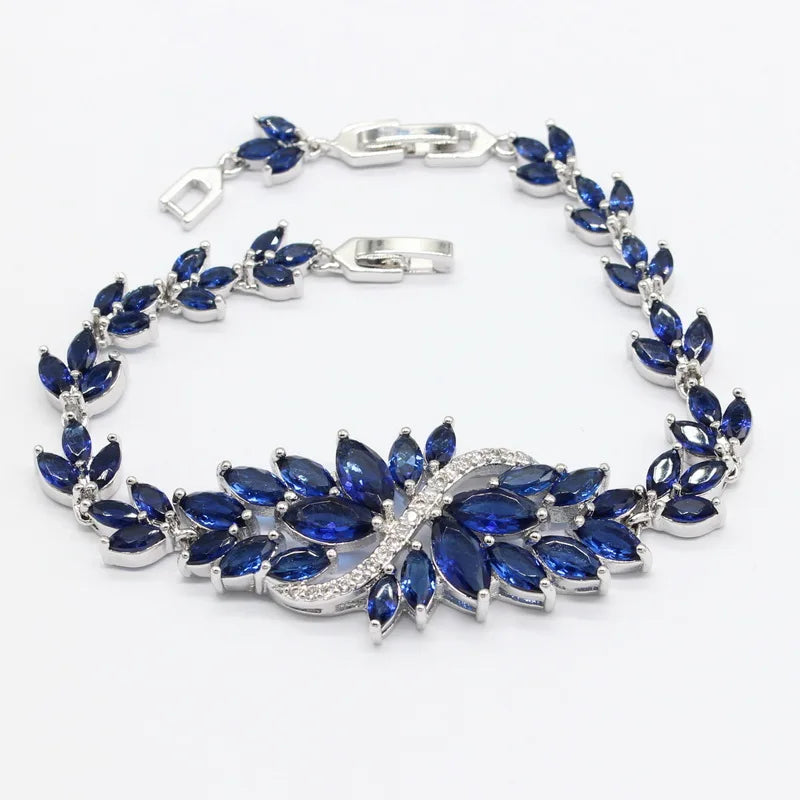 XOTICA New Dark Blue Zircon Platinum Silver Plated Trendy Jewelry Sets Women Wedding Party Gift Earrings Bracelet Rings Necklace