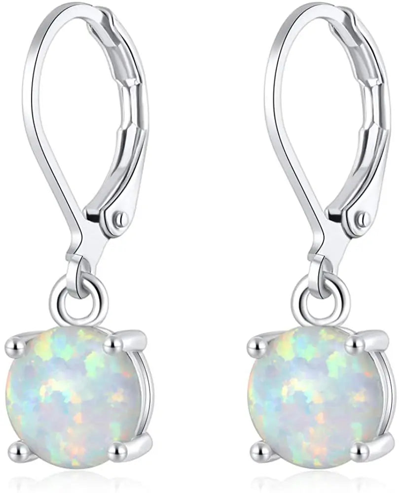 Single Round White Opal Pendant Earrings Trendy Fashion Jewelry for Women Brass Geometric Christian