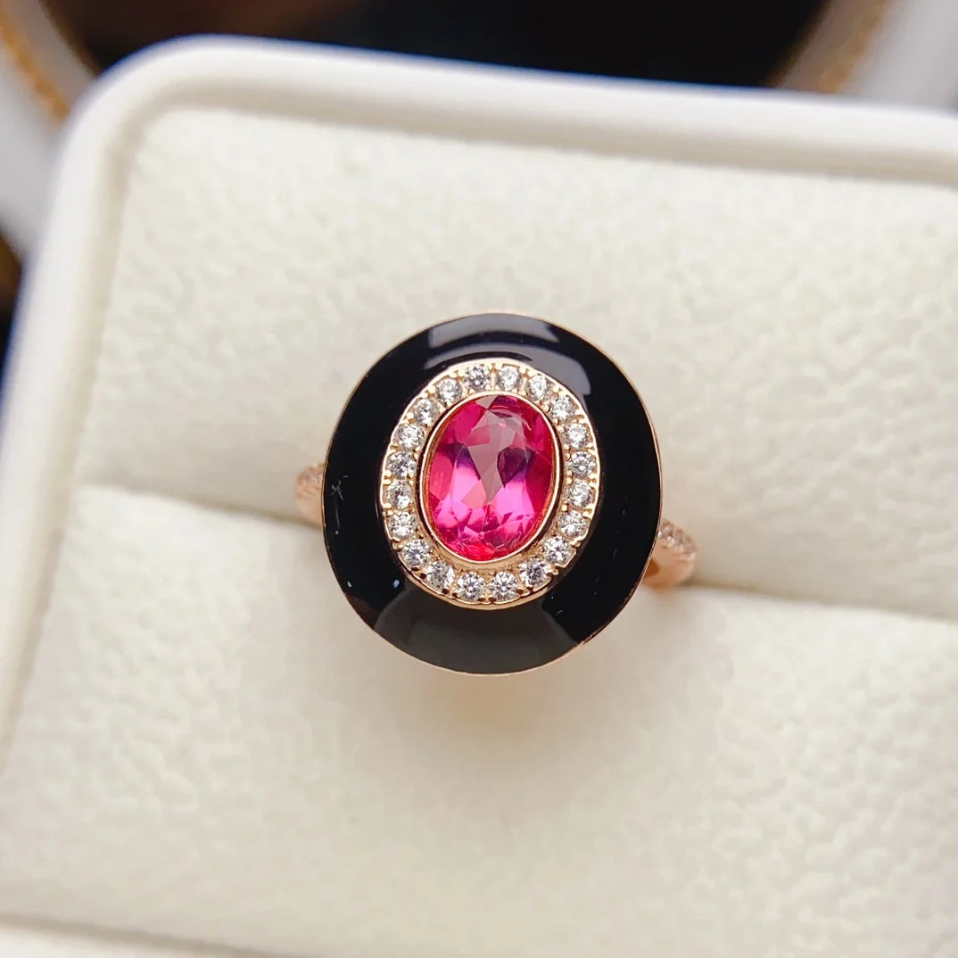 S&S 925 Silver Natural Pink Topaz Ring | Bezel Set Gemstone | Rhodium-Plated | Elegant Gift
