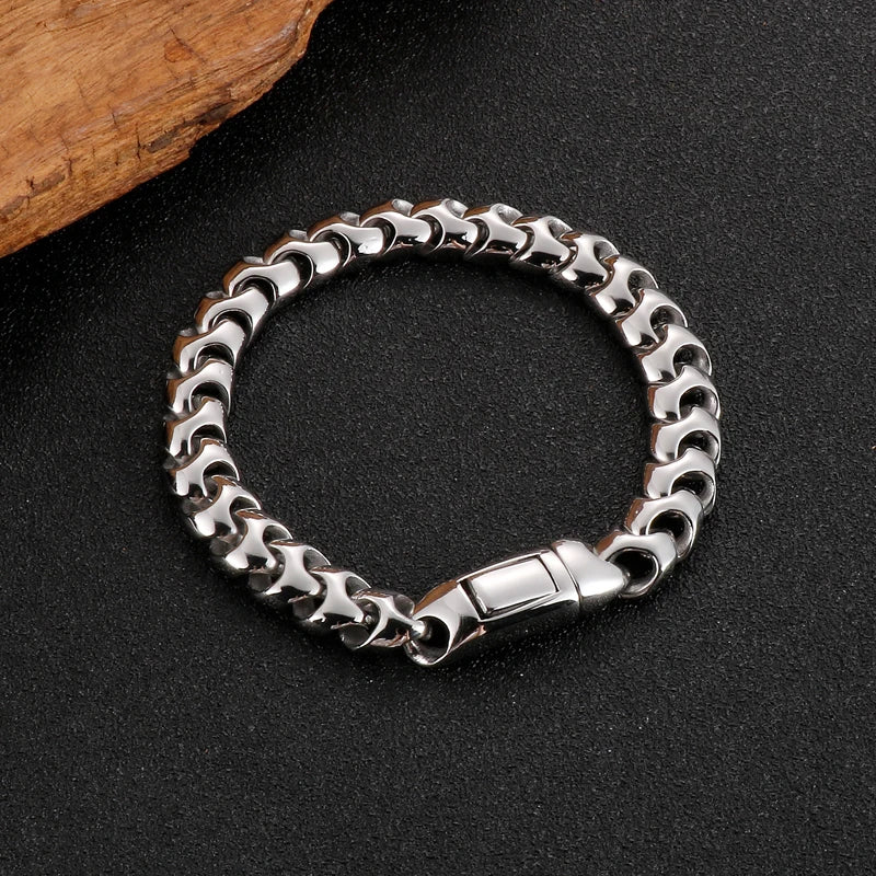VIKING Mens Hip-Hop Snake Bone Link Bracelet – Silver Stainless Steel