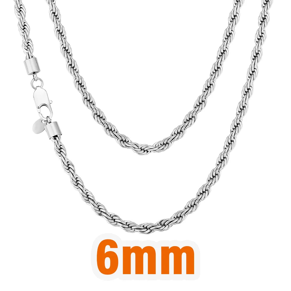 S&S 18K Gold Plated Rope Chain Necklace | Stainless Steel | 2.5–6mm