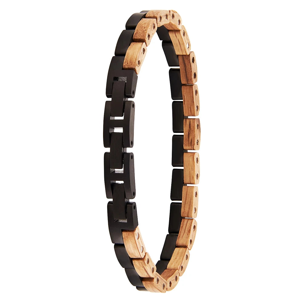 REBEL Slim Metal Wooden Chain & Link Unisex Bracelet Wrist Band for Groomsman Gift