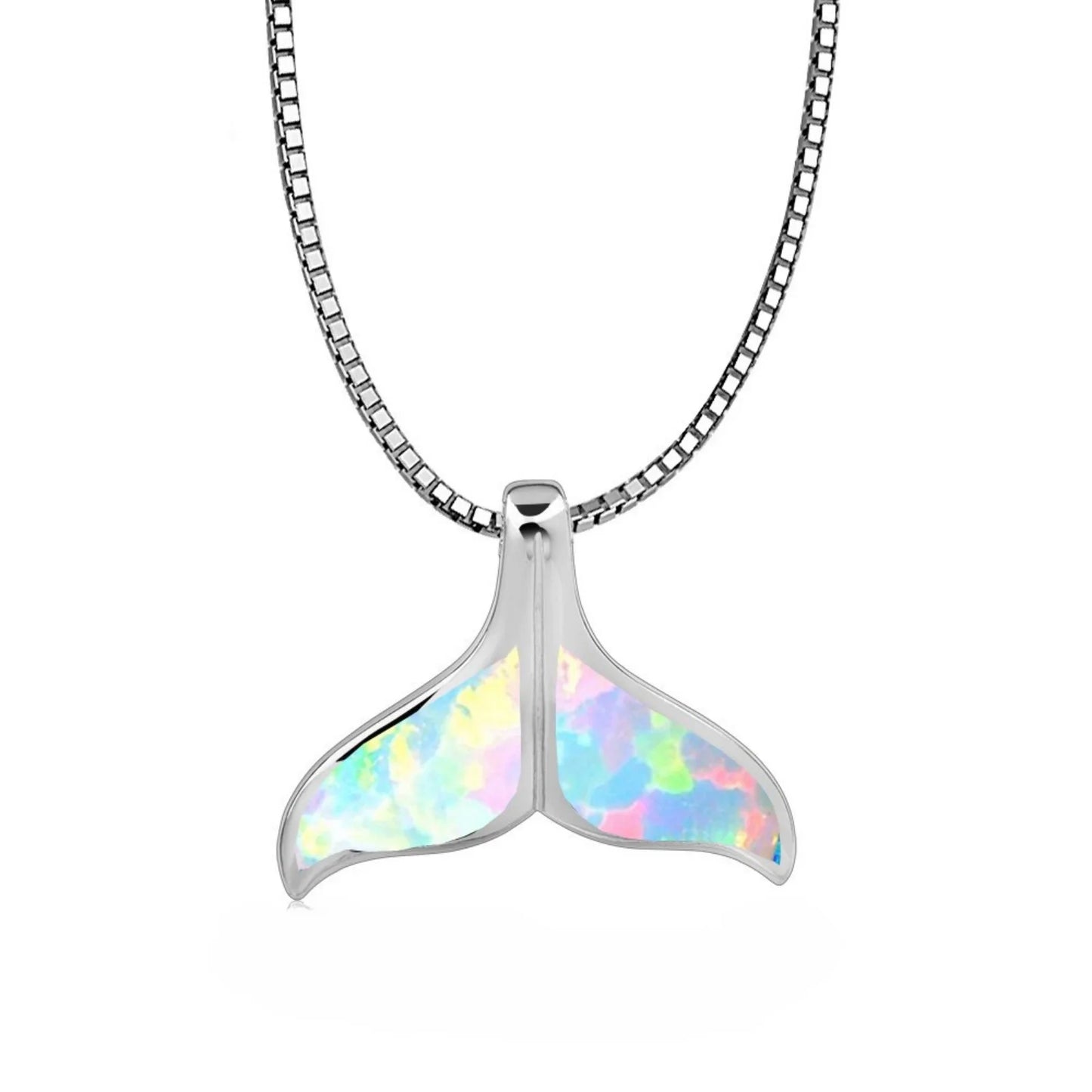 Aobao Whale Tail Necklace Fish Tail Pendant Copper Link Chain Opal Necklace Gift