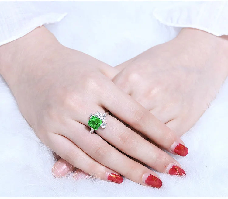 Gemfiori Customized Luxury Solid Gold Ring 18K 14K 9K White Gold Geometrical Rings Lab Grown Emerald Engagement Ring Wedding Jewelry