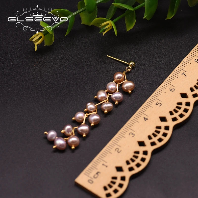 Natural Purple Freshwater Pearl Long Tassel Drop Earrings for Women Wedding Handmade Jewelry Kolczyki Damskie