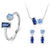 S&S Geometric Blue Zircon 925 Silver Jewellery Set | Rhodium Plated Necklace, Earrings & Ring | S&S Collection