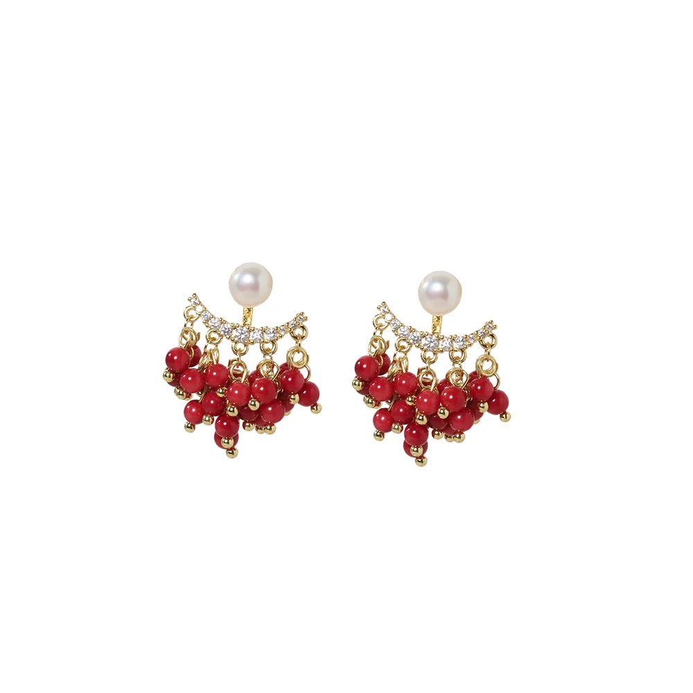 Natural Freshwater Pearl Multi-layer Earrings Coral Turquoise Korean Style Women Luxury Jewelry Fashion Ladies and Girls Gift