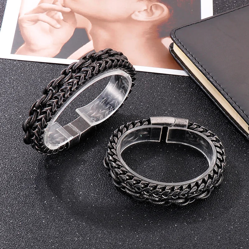 KALEN Stainless Steel Hand Chain Bracelet Retro Chains Bracelets Link Bangle