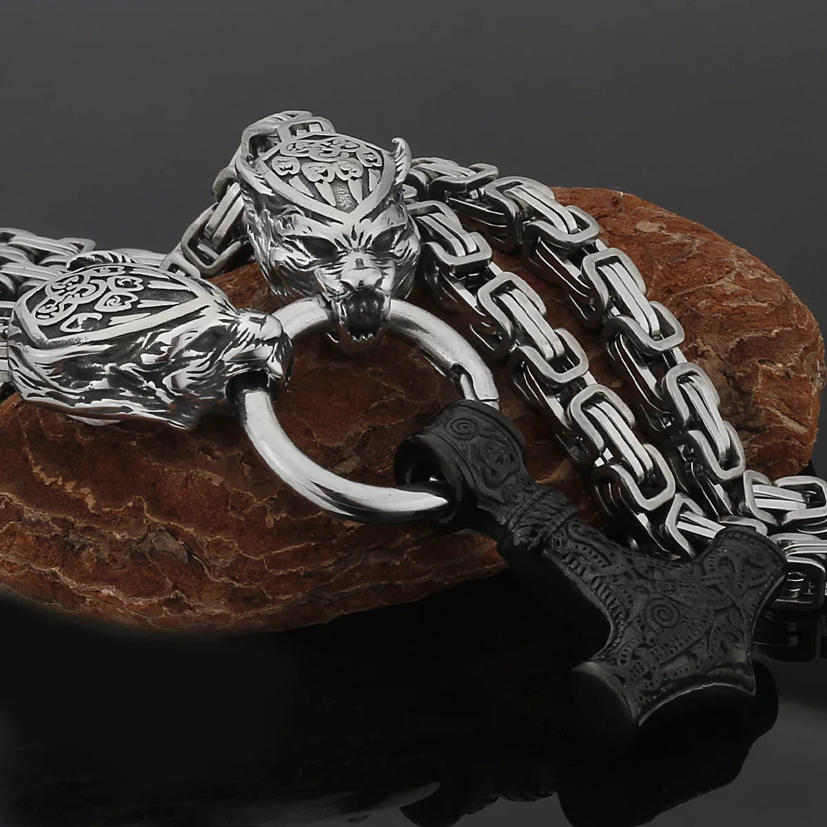 Wholesale Men's Stainless Steel Punk Pendant Necklace Gold Plated Thor Hammer Mjolnir for Mens Jewelry