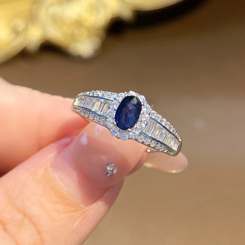 Gioiellieri High End 925 Silver Gemstone Engagement Ring Natural Sapphire Fashion Jewelry for Unisex Wedding Gift
