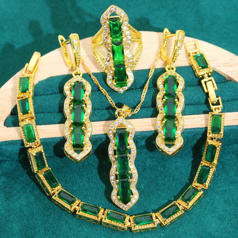 XOTICA Exquisite White Zircon Gold Color Jewelry Set for Women Wedding Earrings Necklace Pendant Ring Bracelet for Parties Engagements