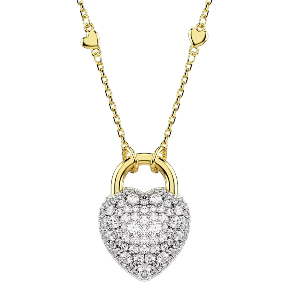 S&S Dainty Love Heart Pendant Necklace, Cubic Zirconia Key Interlocking Necklace Romantic Gift for Her