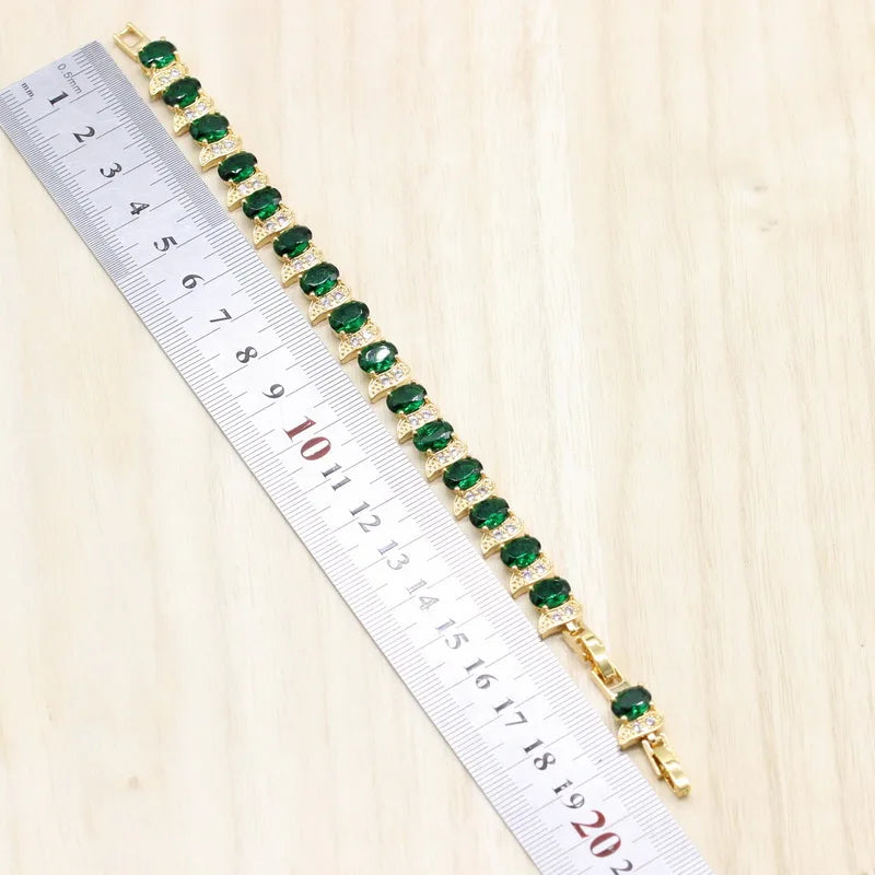 XOTICA Gold Plated Women Wedding Jewelry Sets Green Stones Earrings Bracelet Pendant Necklace Ring Gift