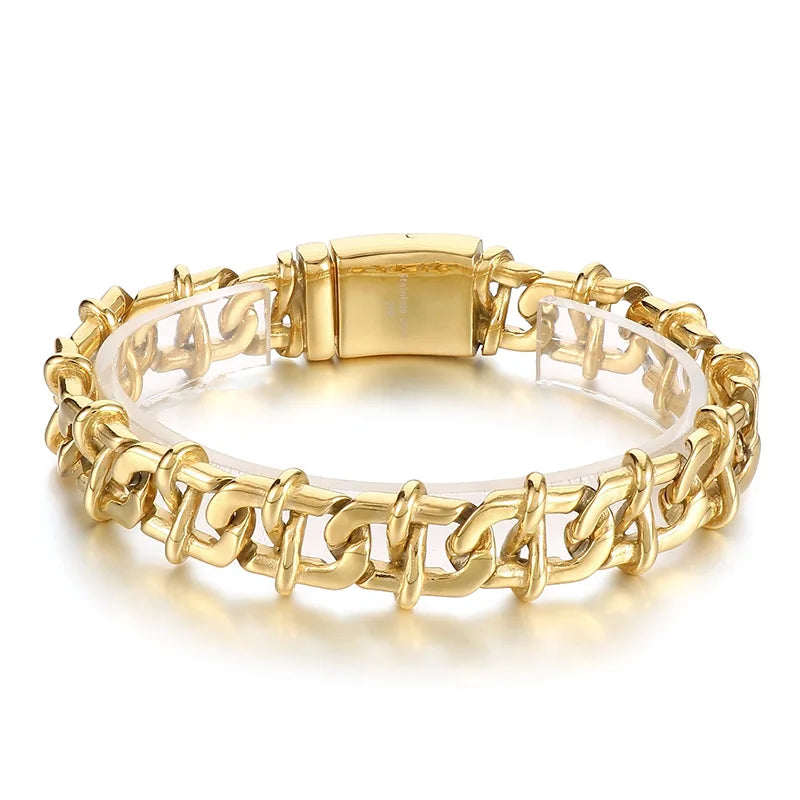 KALEN Men Retro Industrial Style Silver/Gold Color Stainless Steel Matte Surface Links Bracelets