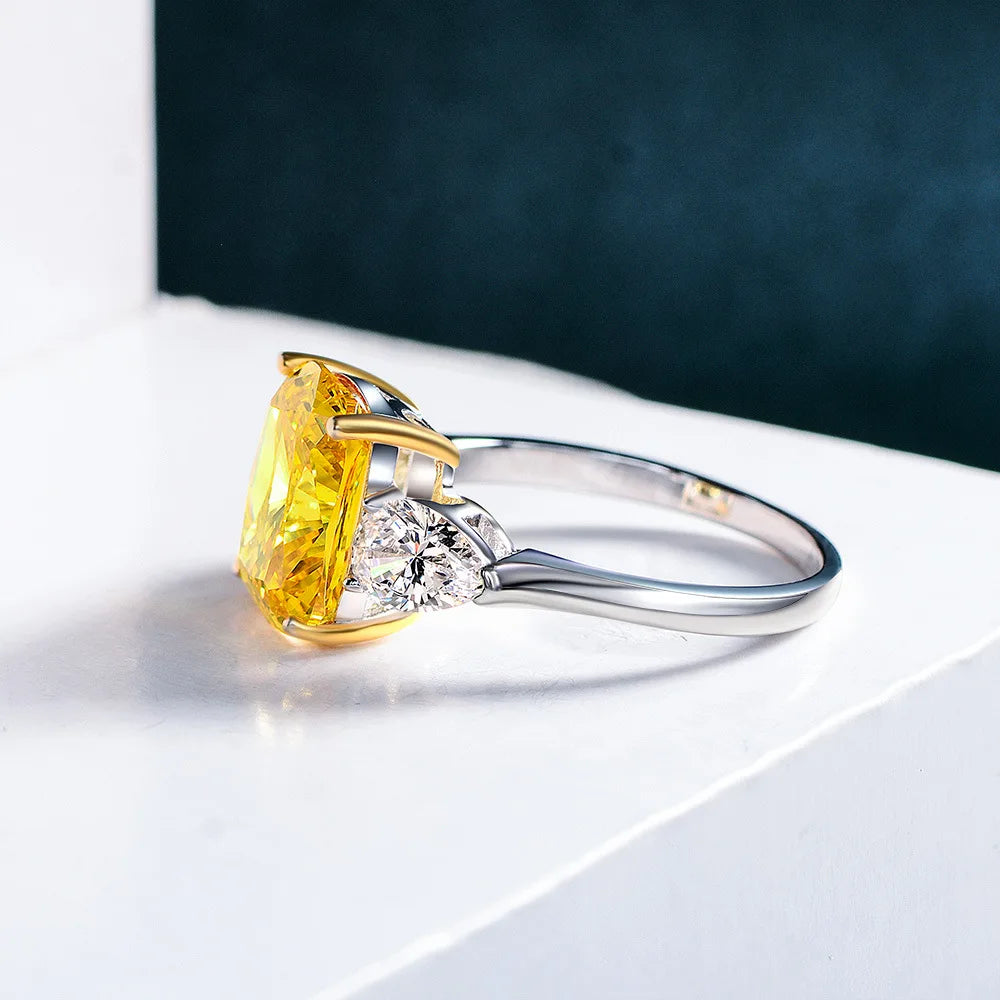 MuShan Jewelry Factory High End Simulation Diamond 10*12 Wedding Ring High Carbon Diamond 4 Carat S925 Pure Silver Ring