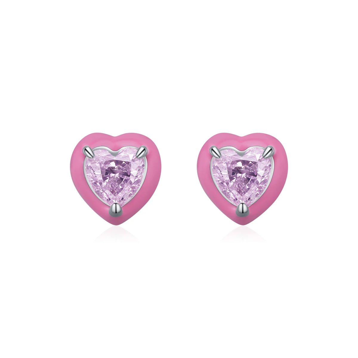 Multicolor Enamel Earrings 925 Sterling Silver Luxury Heart Oval Crushed Ice Cut CZ Stud Earrings for Women Fine Jewelry
