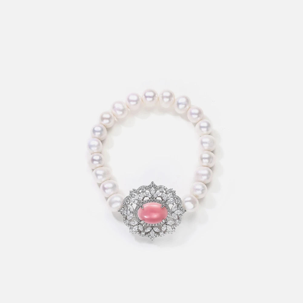 SILVERELLI Queen Shell & Pearl Bracelet | S925 Sterling Silver | 18K Gold Plated | 8mm Freshwater Pearls