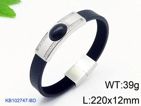 KALEN Unisex Vintage Fashion Jewelry Bracelets Stainless Steel Bangles Cowhide Leather Bracelet With Rhinestones