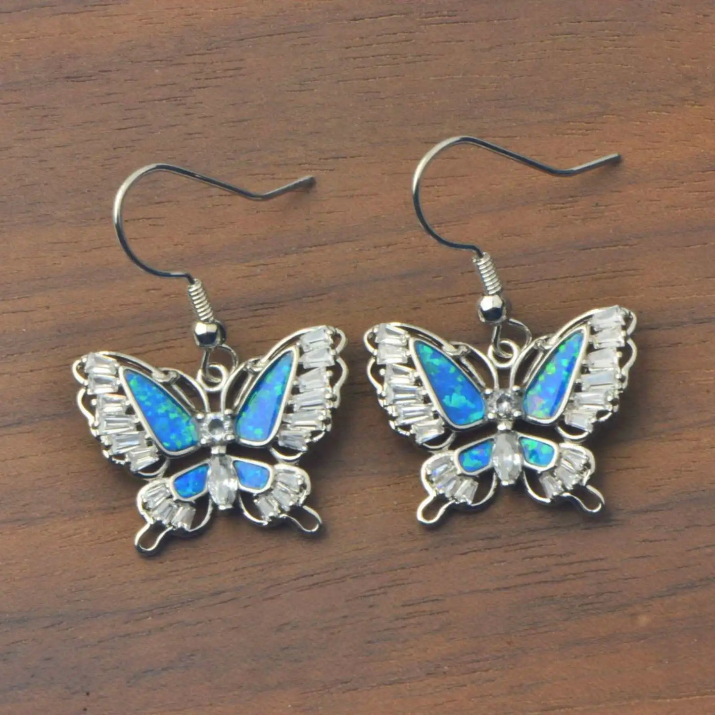 Aobao Silver Plated Brass Opal Christian Butterfly Earrings Bohemian Style Women's Gift