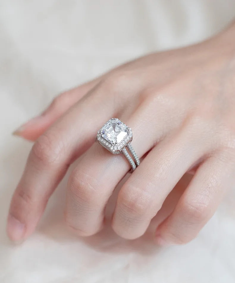 Silverelli | 925 Silver Zircon & Diamond Inlay Ring | Platinum Plated | Pave Setting