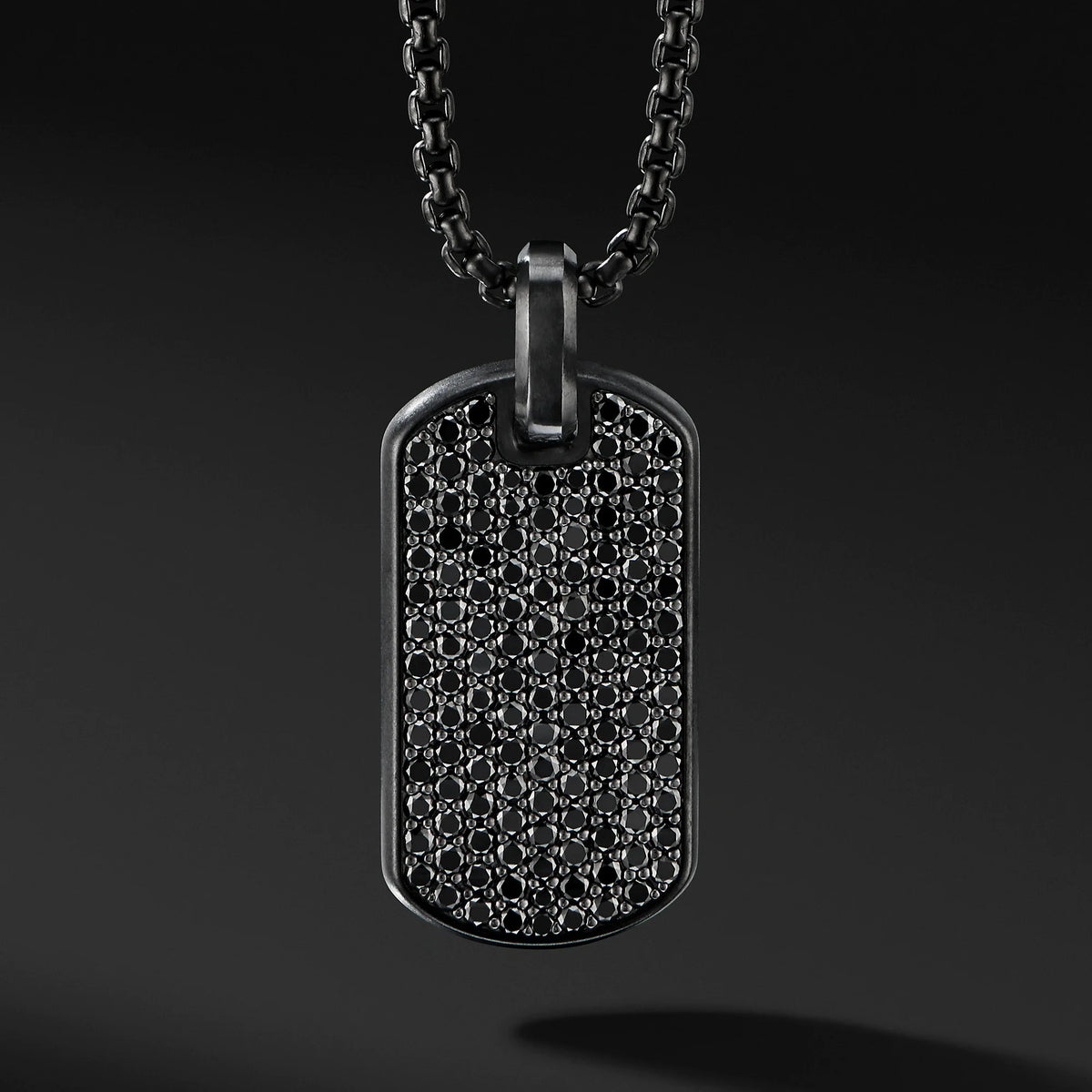 Stainless Steel Black Dog Tag CNC Zircon Diamond Pendant Necklace Mens Jewelry