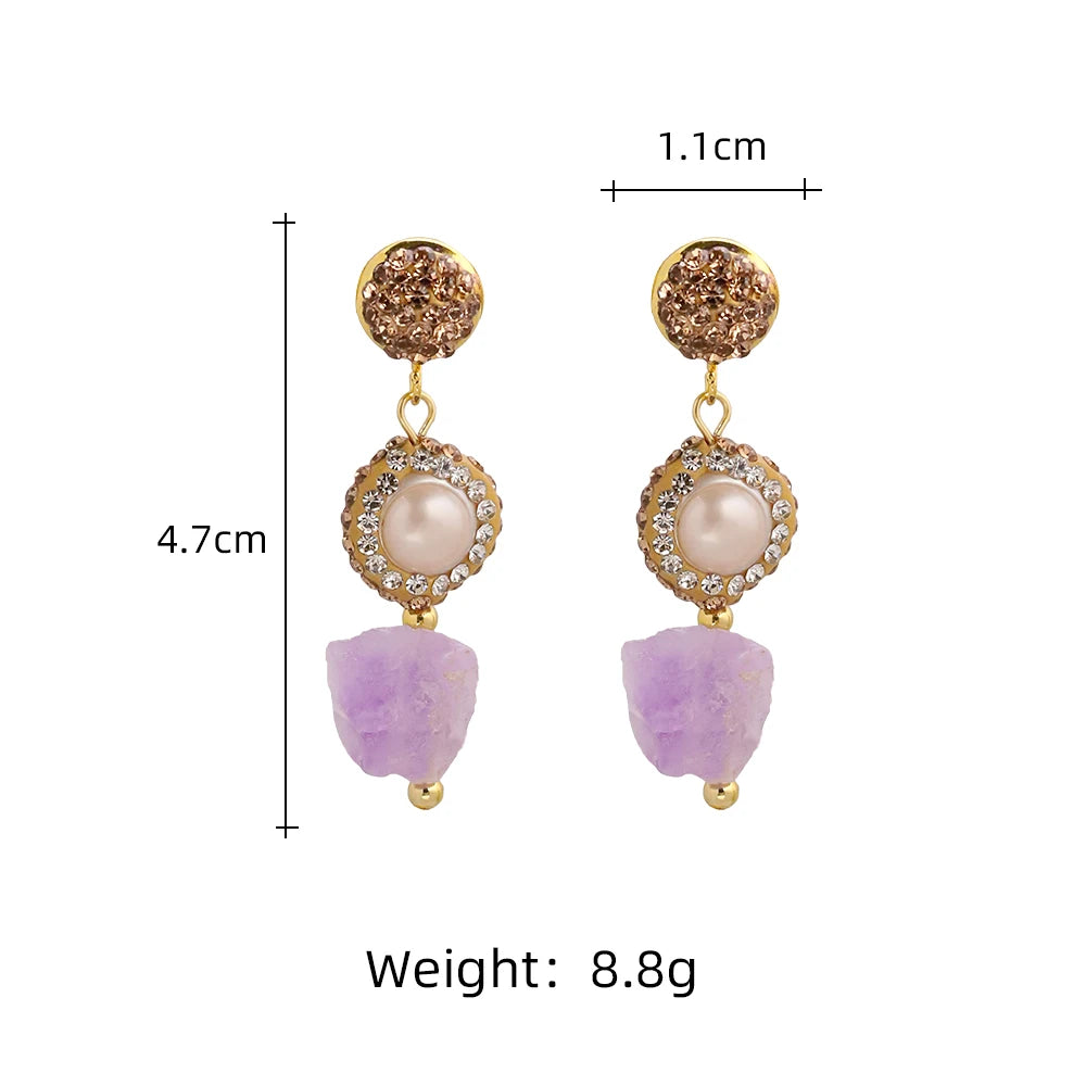 Natural Baroque Pearl Amethyst Pendant Earrings for Women Korean Classic Vintage Fashion Jewelry Stud Earrings GE1604