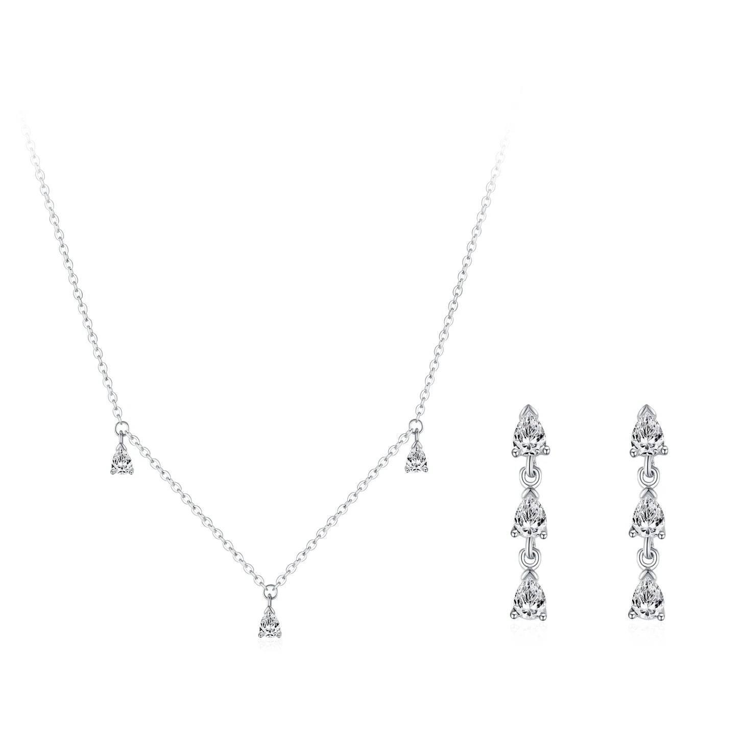 Ailmay 925 Sterling Silver Droplet Shaped Necklace Earring Jewelry Set for Women Wedding Engagement Jewelry Gift