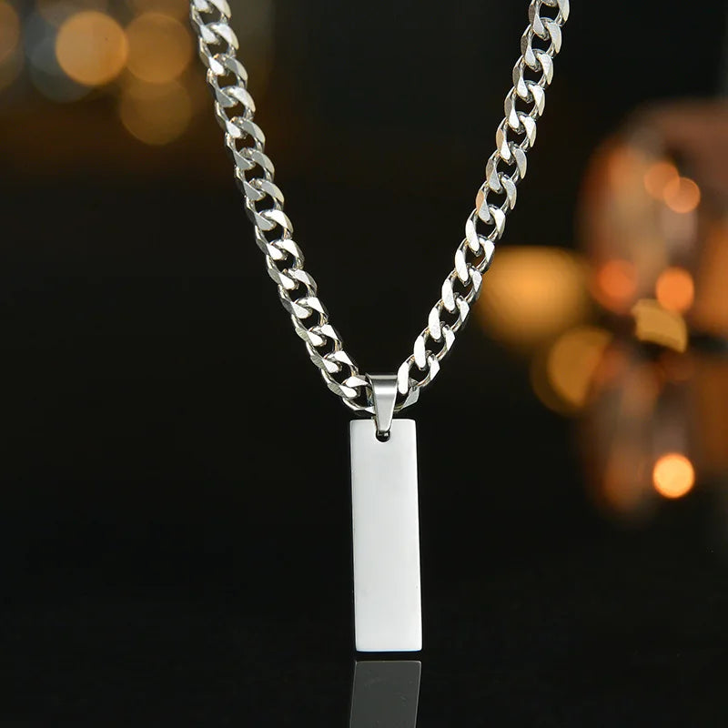 Fatingna Men's DIY Design Personalized 3D Bar Stainless Steel Pendant Necklace Gold Plated with Geometric Pattern Link Chain