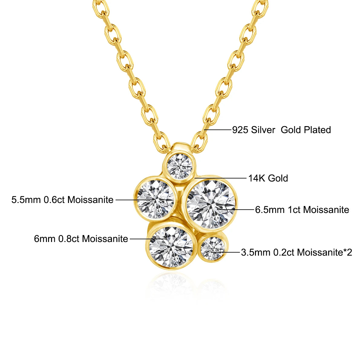 Gioiellieri Fine Jewelry Woman Birthday Engagement Gift 14K Gold Hollow Moissanite Irregular Personalized Flower Pendant