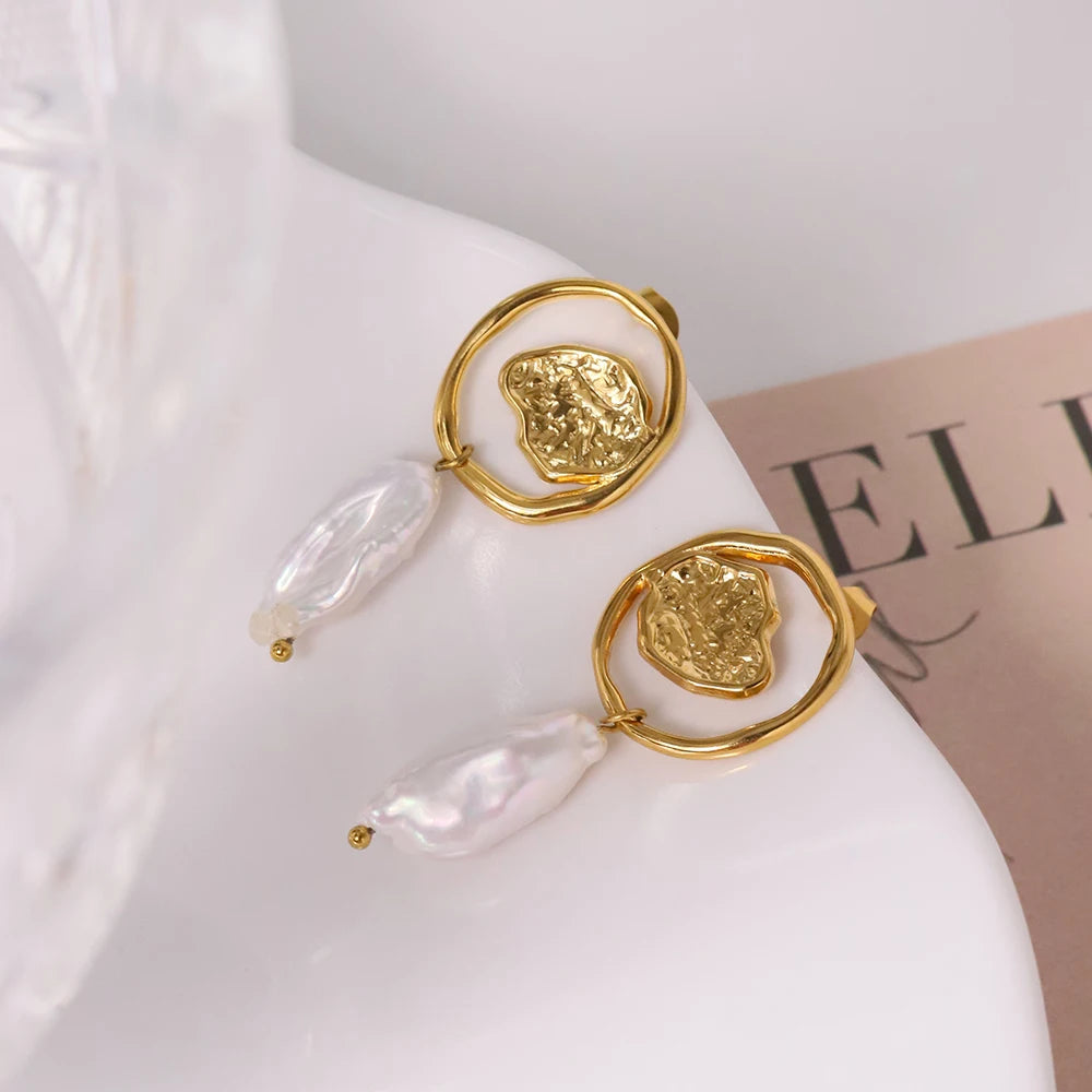 Vintage Stainless Steel Heart Baroque Earrings 18K Gold Plated Drop Earrings Drop Earrings Jewelry Women Exquisite Wedding Gift