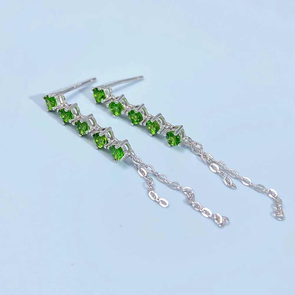 Gioiellieri Natural Chrome Diopside Silver Earrings S925 Sterling Silver Dangle Earrings for Women Fine Jewelry May Birthstone Wedding