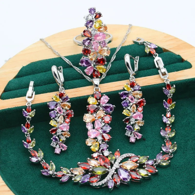 XOTICA Dubai Platinum Plated Alloy Trendy Geometric Women's Sapphire Jewelry Sets-Wedding Party Gift Occasions Necklace Earrings Ring