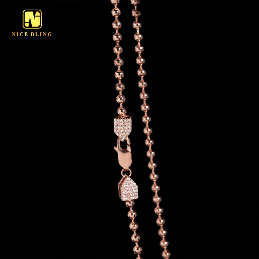 Pass Diamond Tester VVS Moissanite Diamond Rose Fashion Iced Out Hip Hop Women Link Chain 925 Silver Women Beaded Necklace
