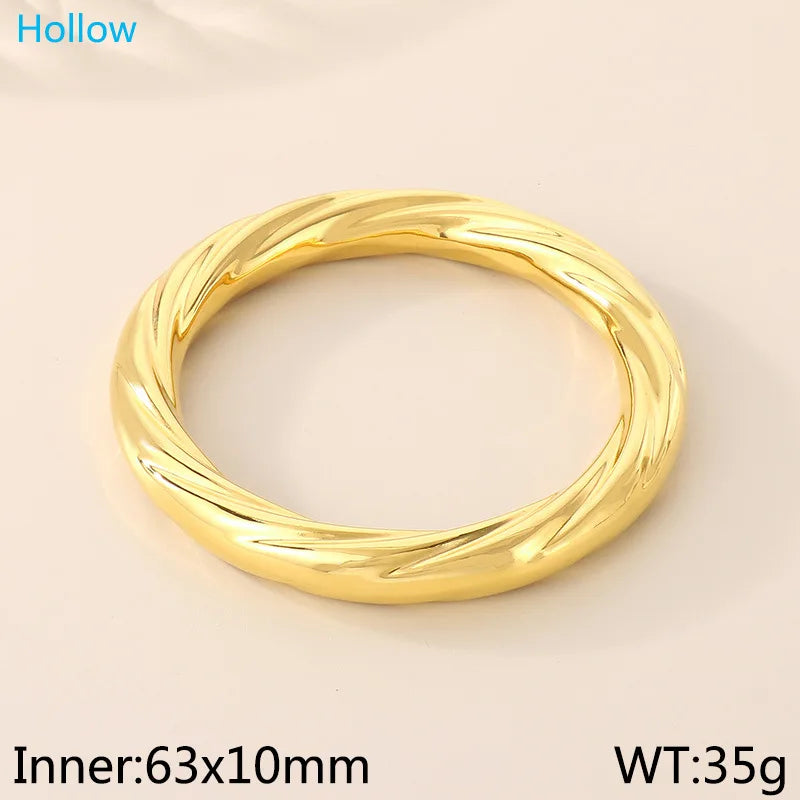 REBEL Retro Popular 10mm Stainless Steel Charm Bracelet Spiral Pattern 18K Gold-Plated Bangles Fashion Personality Jewelry
