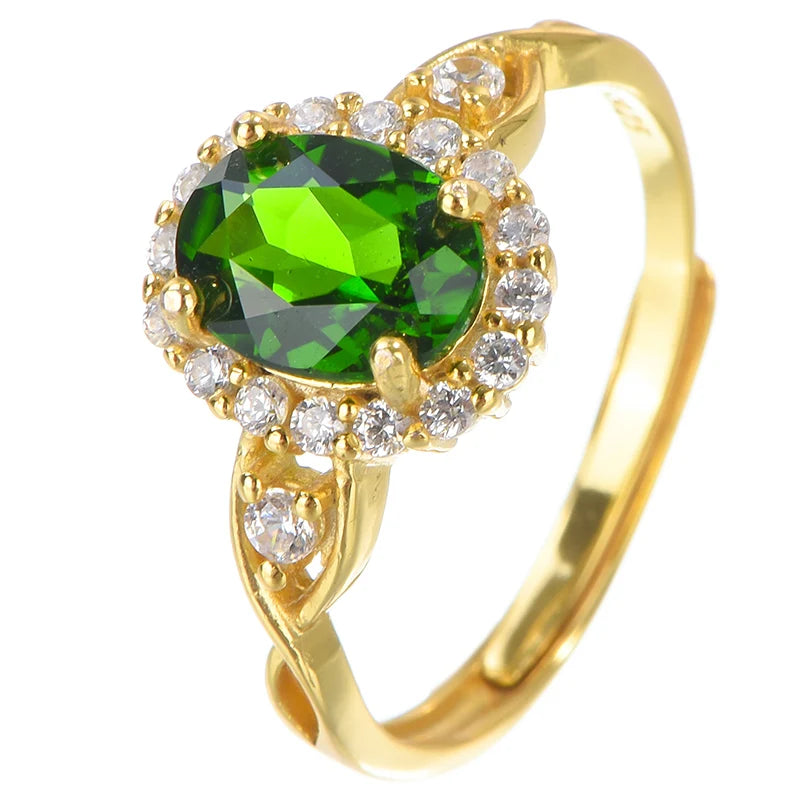 Gioiellieri High-End Elegant 925 Silver Open Ring Women Classic Style Oval Cut Natural Stone Rhodium Plated Prong Setting Gemstone Luxury