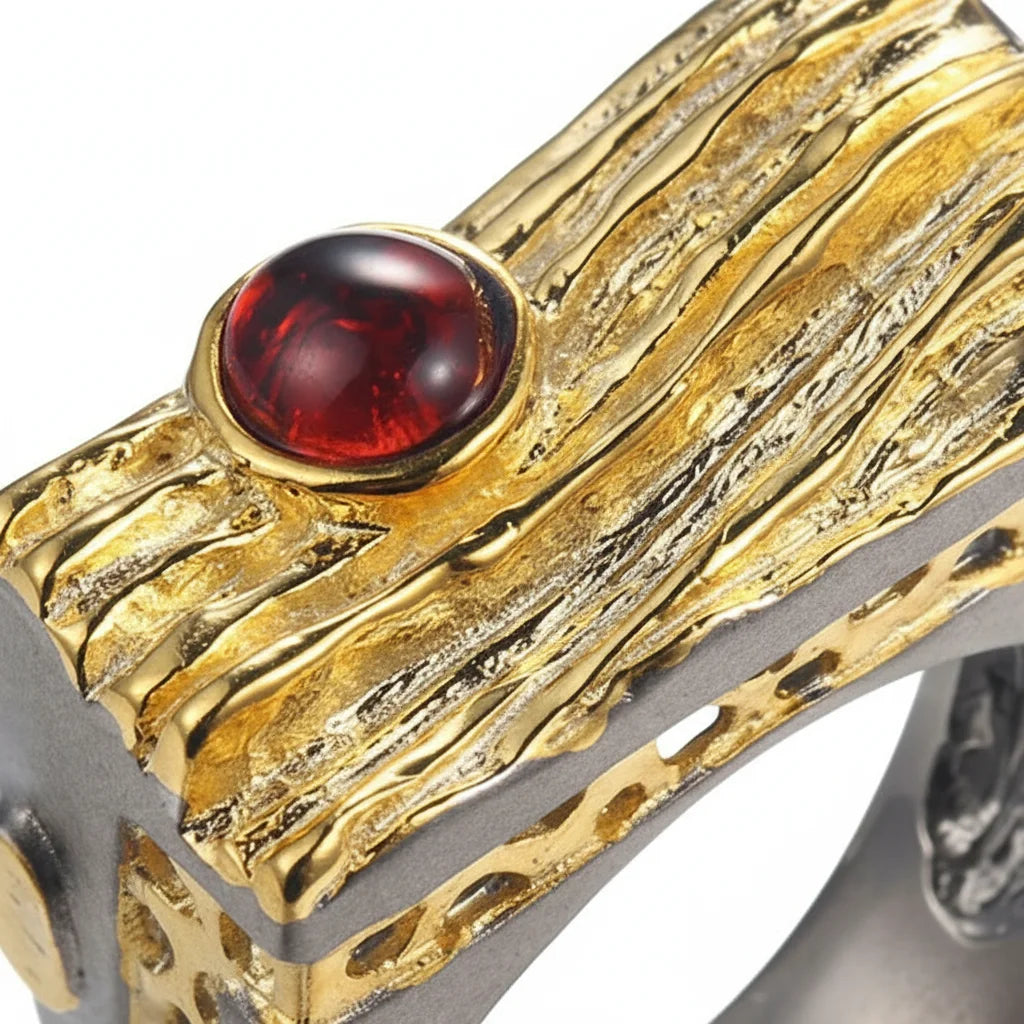 Quality Chinese Products Sterling Silver Garnet Stone Ladies Gold Plated Elegant Ring