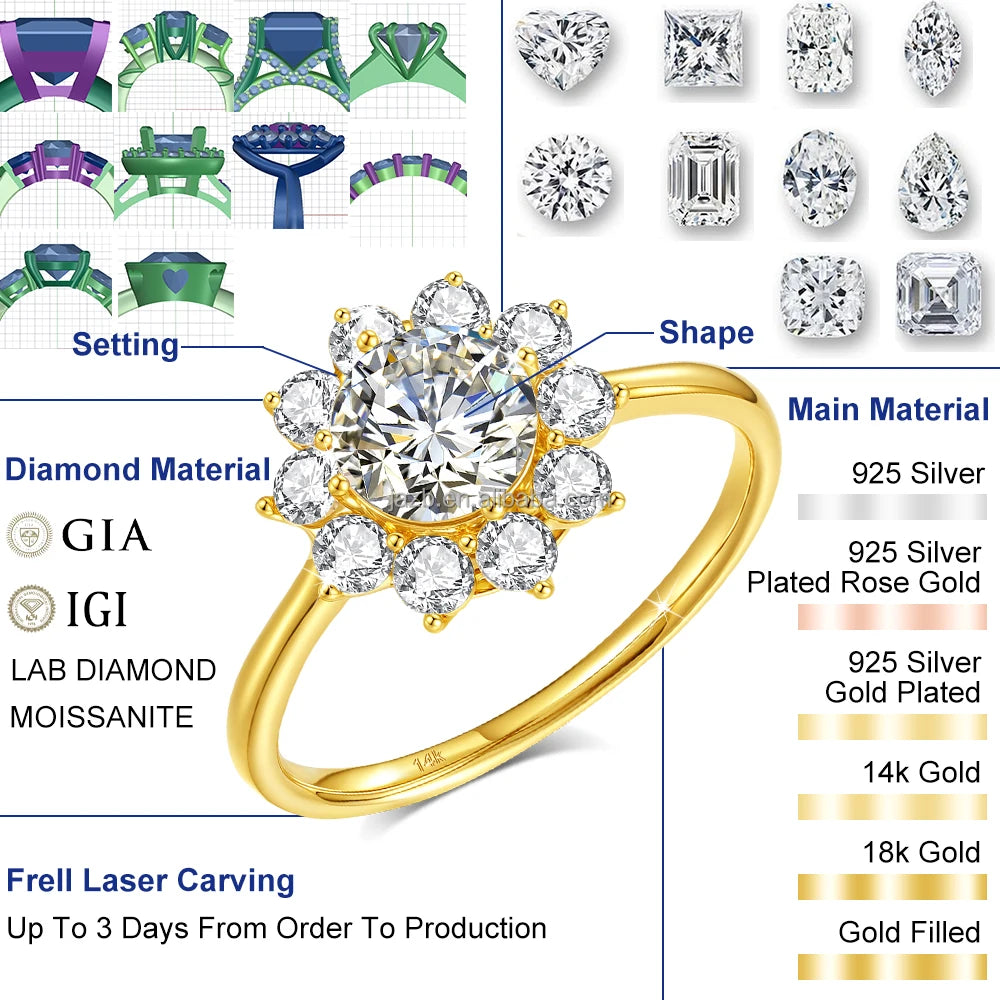 Gioiellieri Oro 14k Alta Calidad Engagement Promise Wedding Moissanite Ring for Couples High Quality Custom Gold Jewelry Personalised Gift